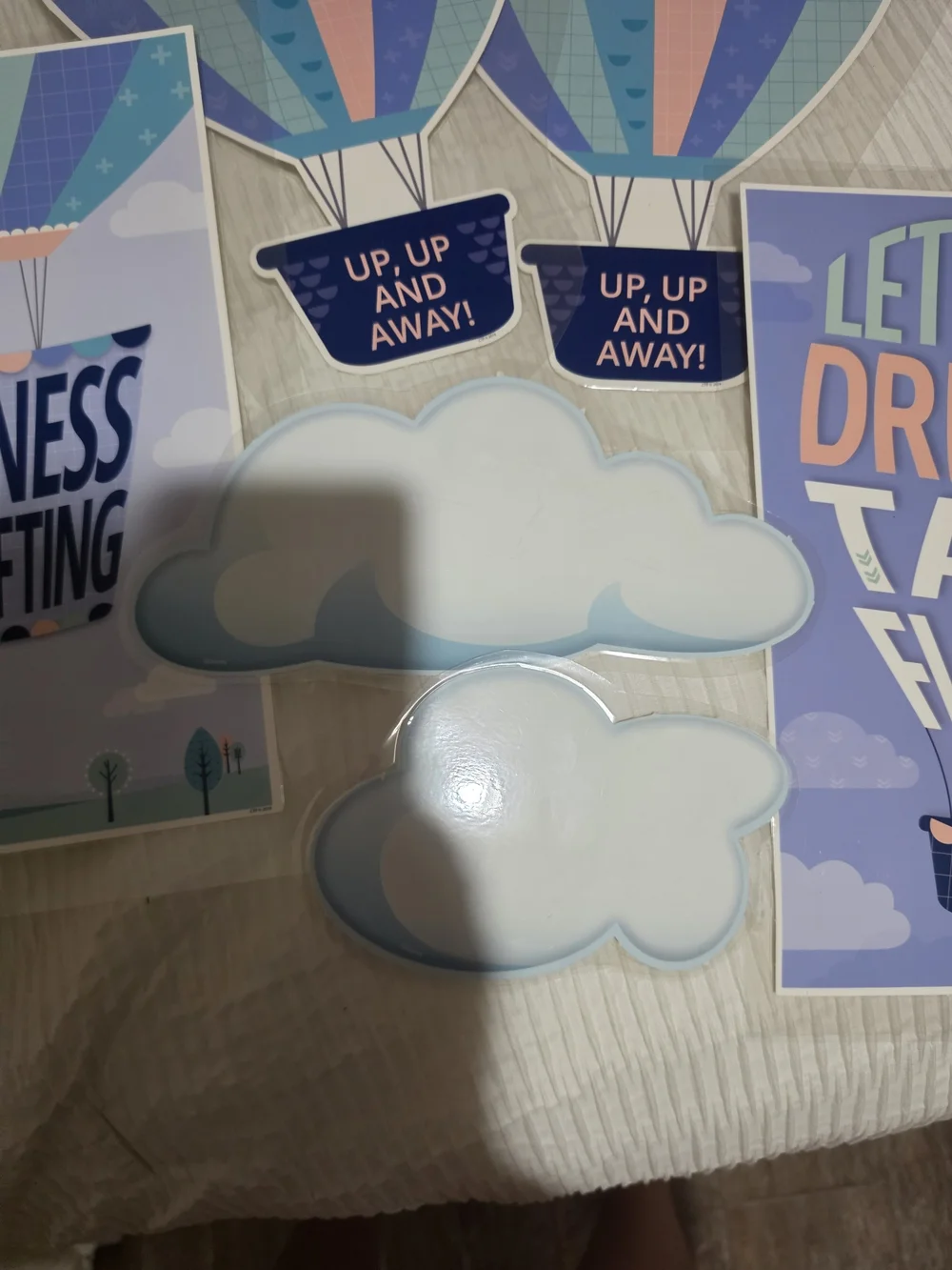 Hot Air Balloon & Cloud Laminated Classroom Décor - Pastel Blue Pink